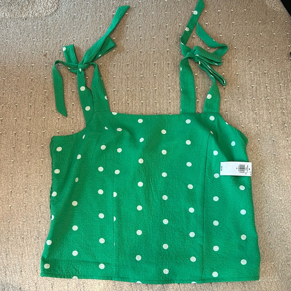 Old Navy Green Polka Dot Tie-Shoulder Tank Top